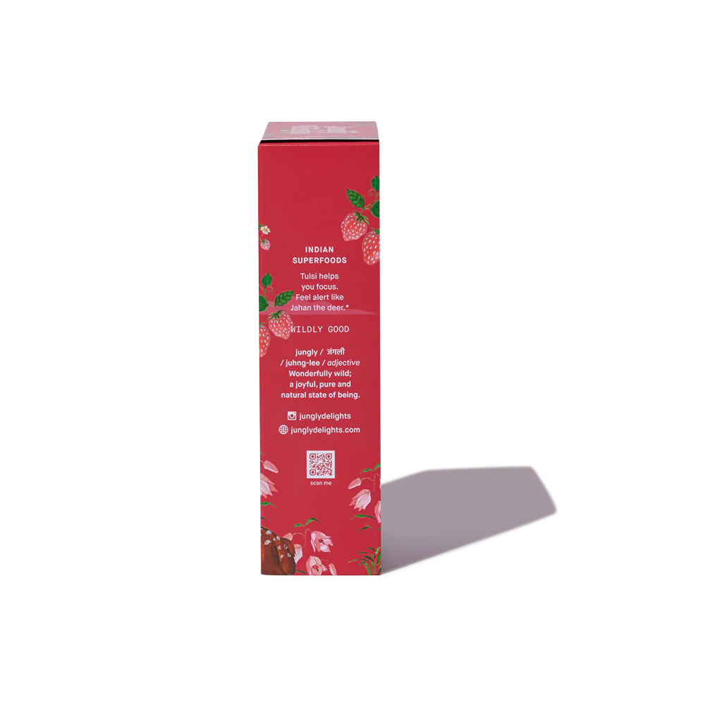 Focus Strawberry With Tulsi (Super Food Bar) - Indian - Gluten Free, No Refined Sugar & Support Immunity - Jungly Delights - 38gm