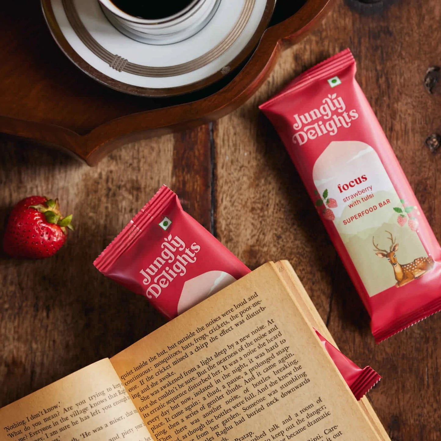 Focus Strawberry With Tulsi (Super Food Bar) - Indian - Gluten Free, No Refined Sugar & Support Immunity - Jungly Delights - 38gm