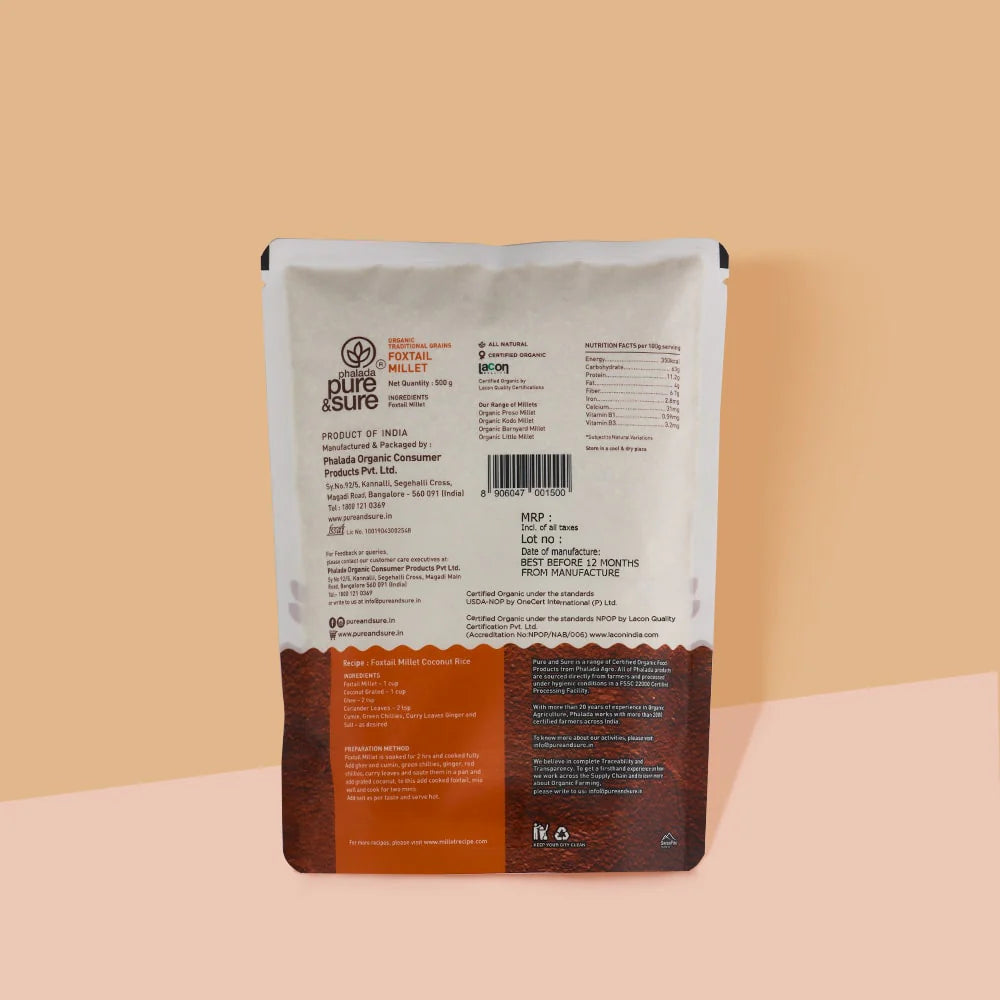 Foxtail Millet | Good For Cardiac Health, Skin & Hair Growth - Pure and Sure - 500gm