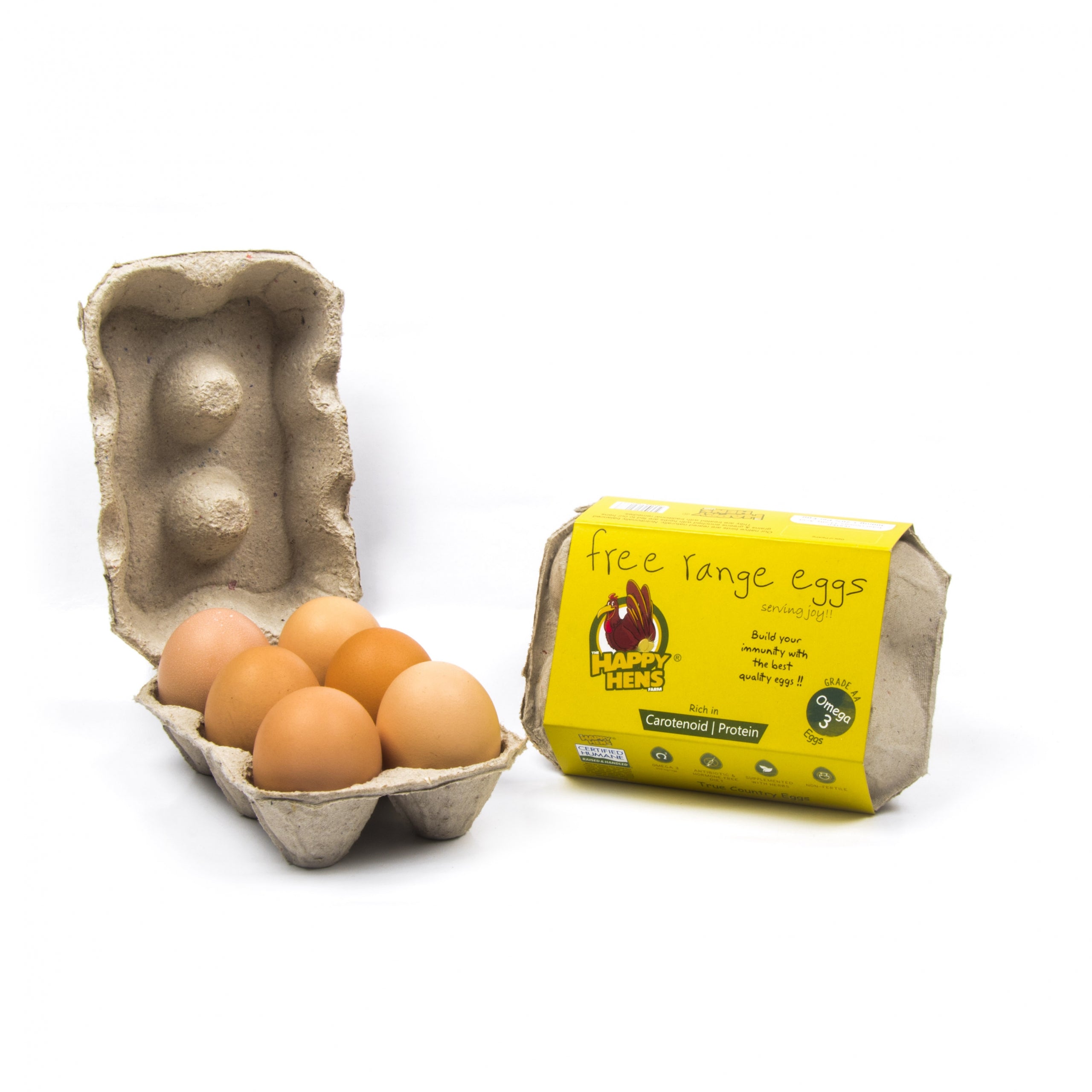 Eggs | Free Range Eggs (Omega 3) – Supplemented With Herbs – Antibiotic & Hormones Free Diet – No Fertile, Rich In Carotenoid & Protein – Happy Hens – 6Pieces