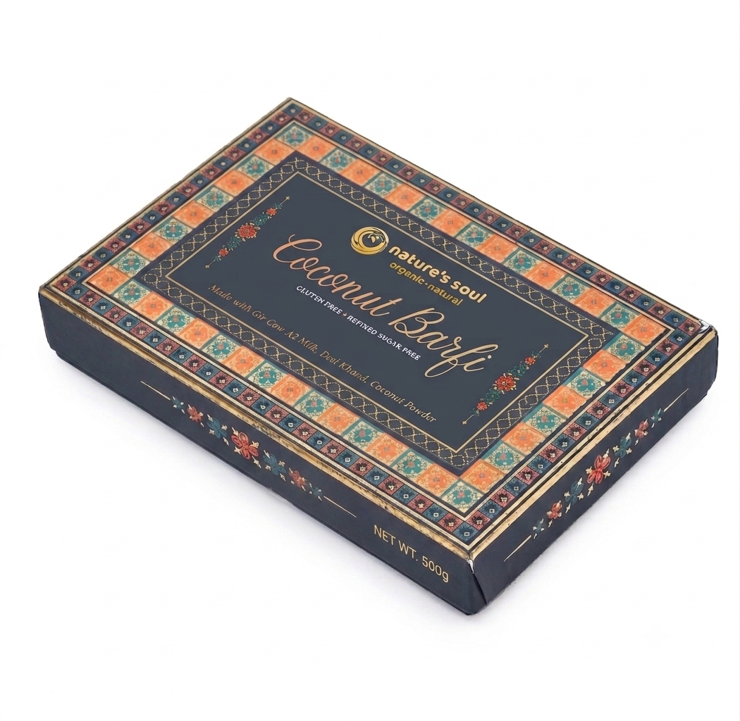 Barfi | Fresh Coconut barfi Mithai - Made From 100% Organic Ingredients Gir Cow A2 Ghee- Gluten Free - No Preservatives,Refined Sugar Free - Nature&