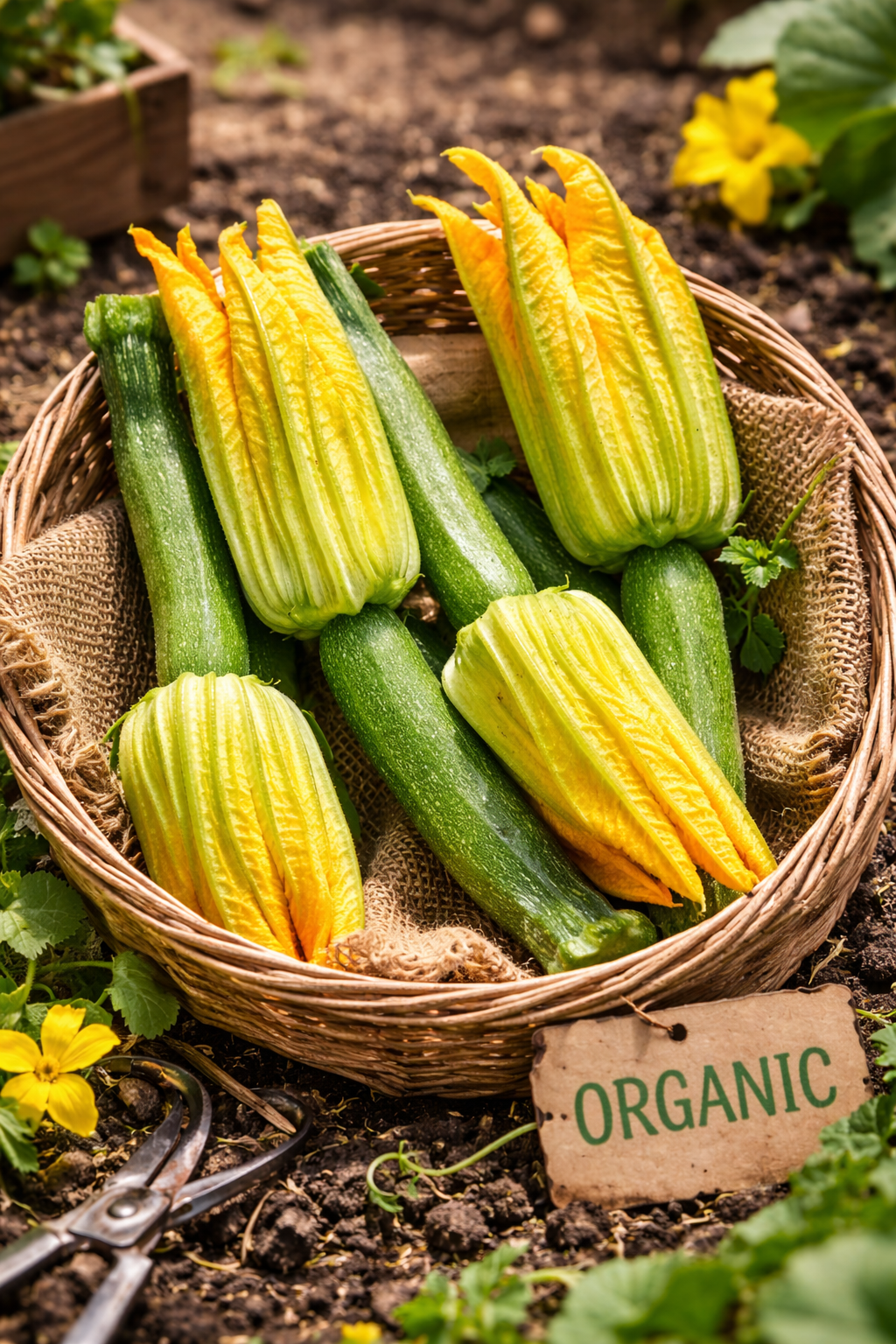 Fresh Edible Zucchini Flowers with Baby Zucchini -Hand Picked Daily - 100% Organically Grown- Set of 4 Piece