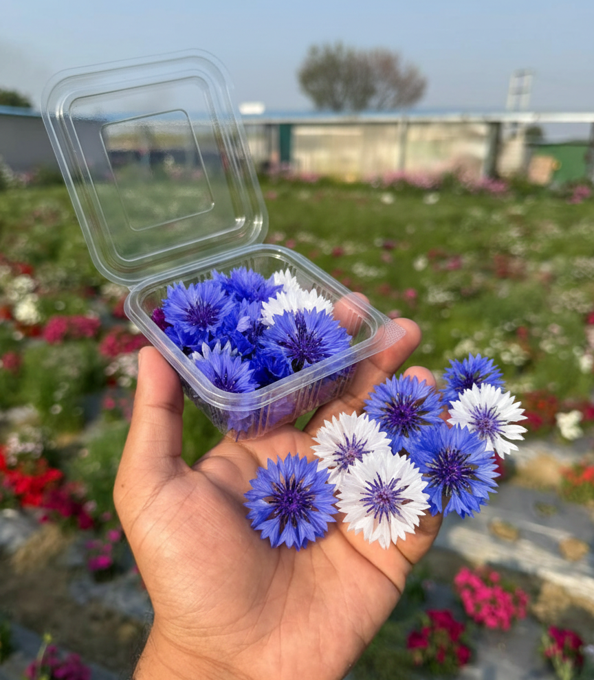 Fresh Edible Cornflowers - Blue & White Bachelor&