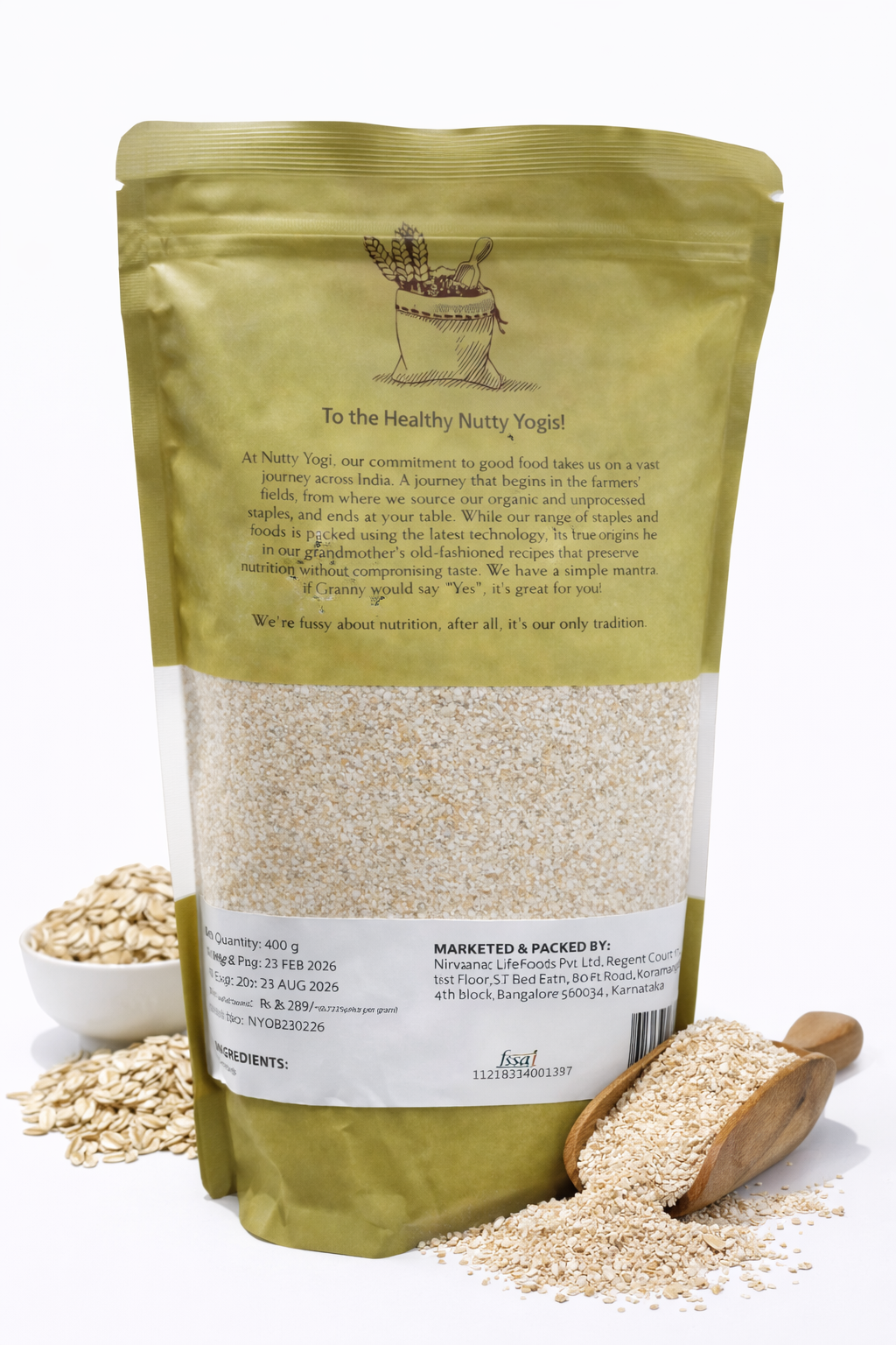 Oats Bran | Freshly Ground Oats Bran -Gluten Free, Antioxidants, Rich in Fiber- No Additives, High In Minerals And Proteins - Nutty Yogi - 400gm