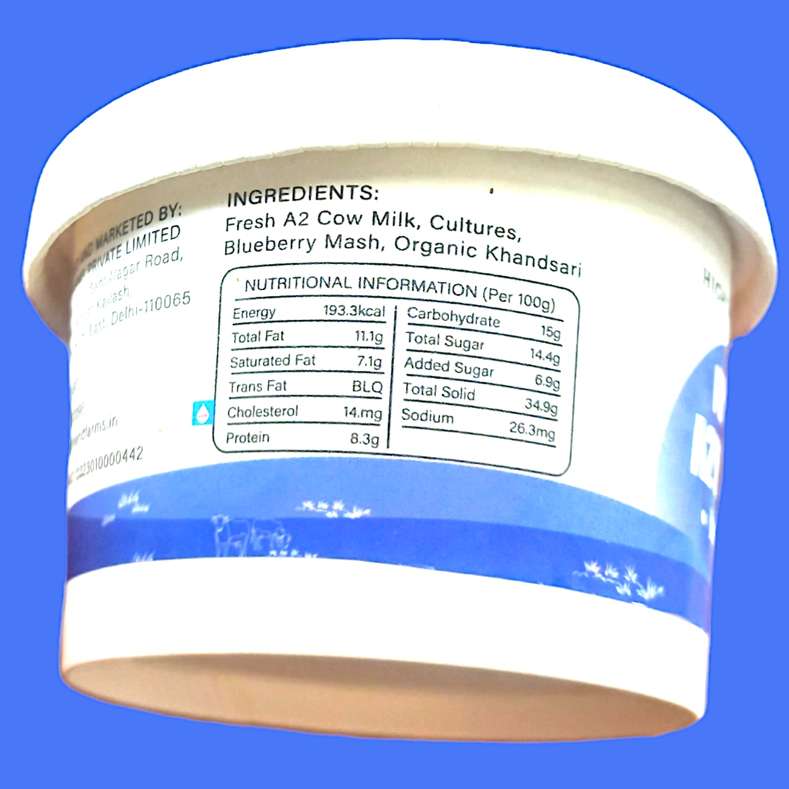 Yogurt | Frozen A2 Milk Yogurt (Blueberry) – Made With A2 Cow Milk – No Added Preservatives & No Artificial Flavour Or Colours – Highland Farms – 120gm