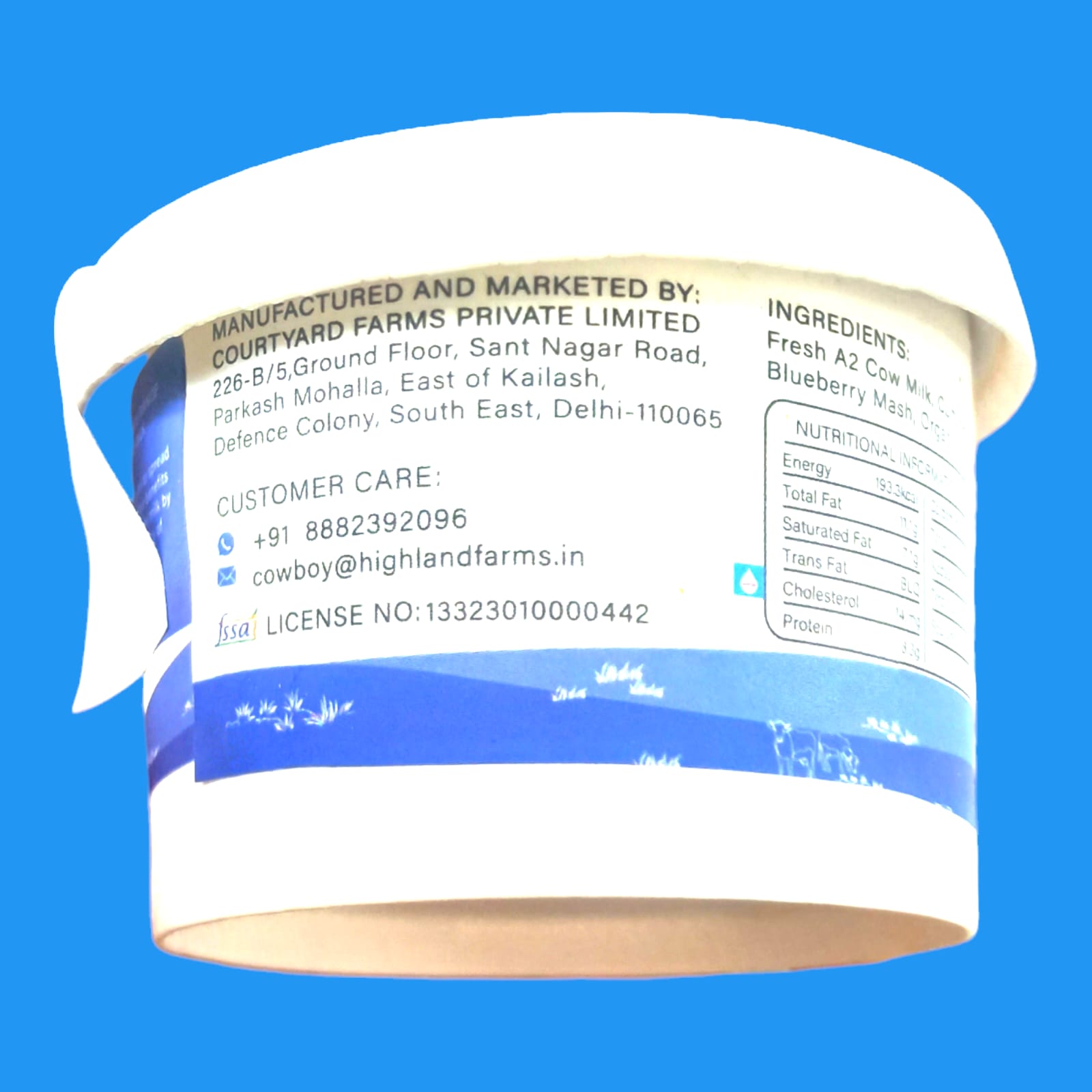 Yogurt | Frozen A2 Milk Yogurt (Blueberry) – Made With A2 Cow Milk – No Added Preservatives & No Artificial Flavour Or Colours – Highland Farms – 120gm