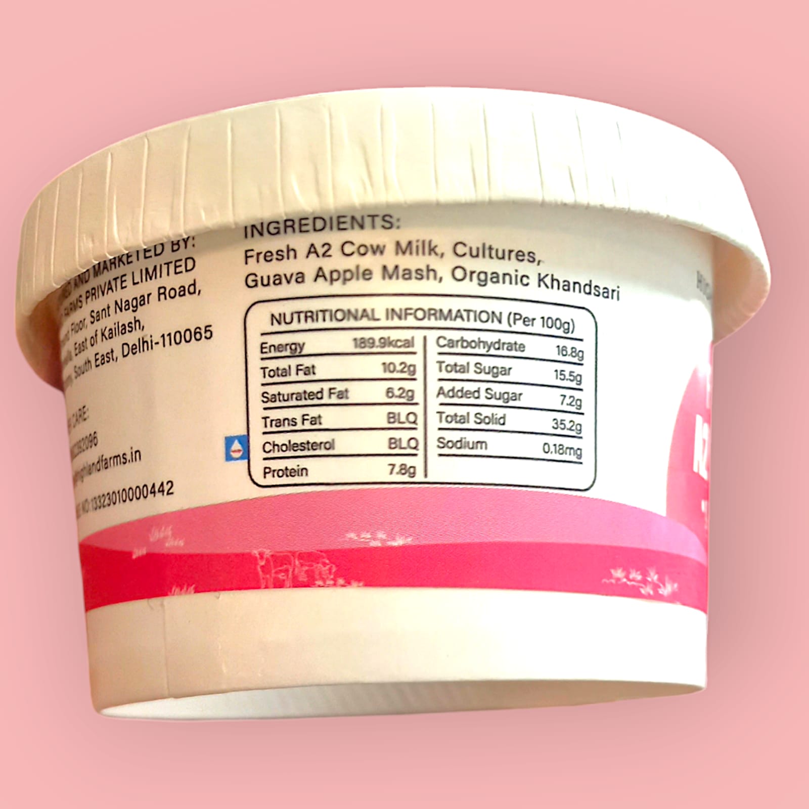 Yogurt | Frozen A2 Milk Yogurt (Guava Apple) – Made With A2 Cow Milk – No Added Preservatives & No Artificial Flavour Or Colours – Highland Farms – 120gm