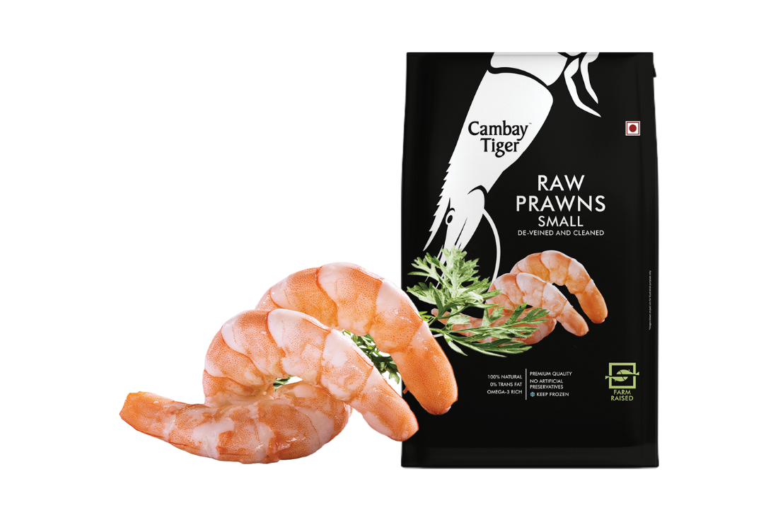 Small Prawns - Antibiotics, Hormone Free De-Veined And Cleaned - Cambay Tiger - 300gm