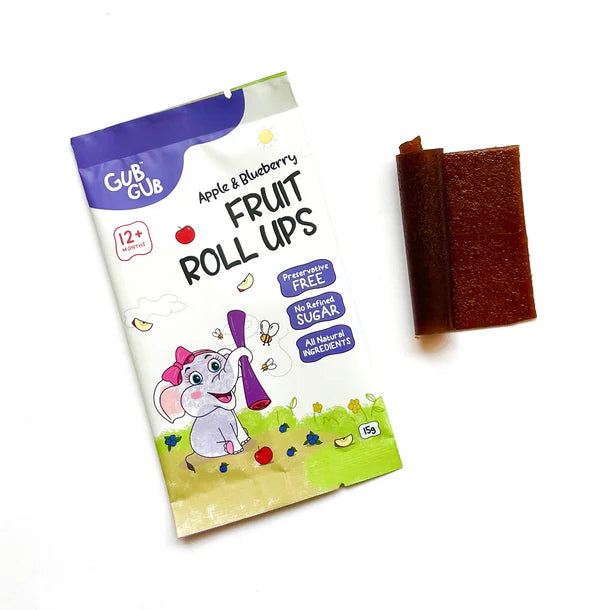 Fruit Roll Ups | (Apple & Blueberry) – 12+ Months – All Natural Ingredients – No Added Preservatives & No Refined Sugar – GUB GUB –  Pack Of 4