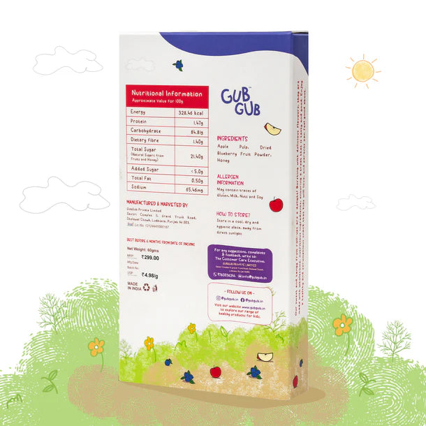 Fruit Roll Ups | (Apple & Blueberry) – 12+ Months – All Natural Ingredients – No Added Preservatives & No Refined Sugar – GUB GUB –  Pack Of 4