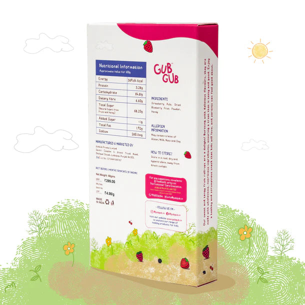 Fruit Roll Ups | (Mix Berries) – 12+ Months – All Natural Ingredients – No Added Preservatives & No Refined Sugar – GUB GUB – Pack Of 4