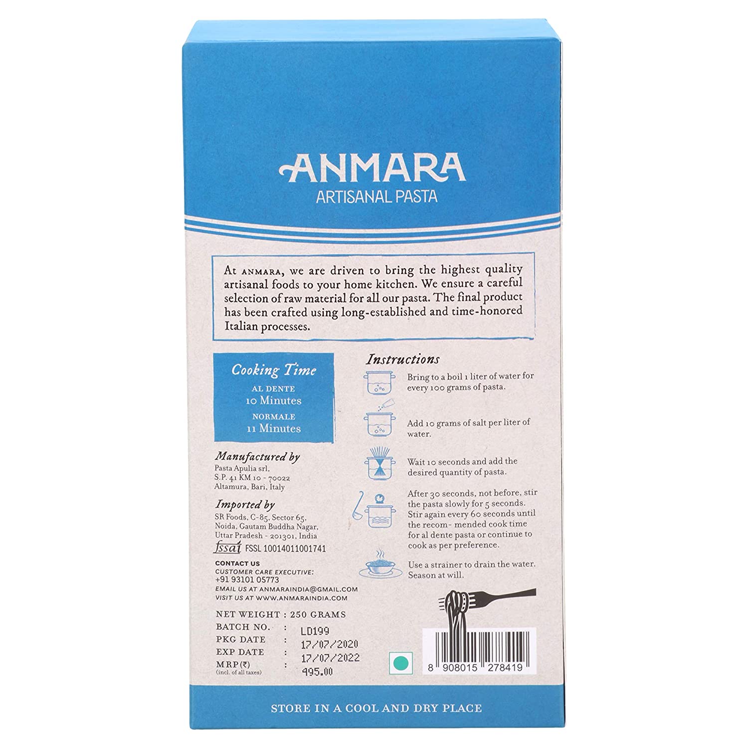 Fusilli Pasta - Gluten Free - Anmara - 250gm