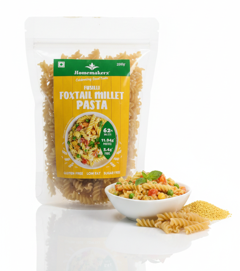Pasta | Fusilli Foxtail Millet Pasta – Gluten Free, Low Fat, No Added Preservative, No Sugar & No Added Colour, MSG Free – Homemakerz – 250gm