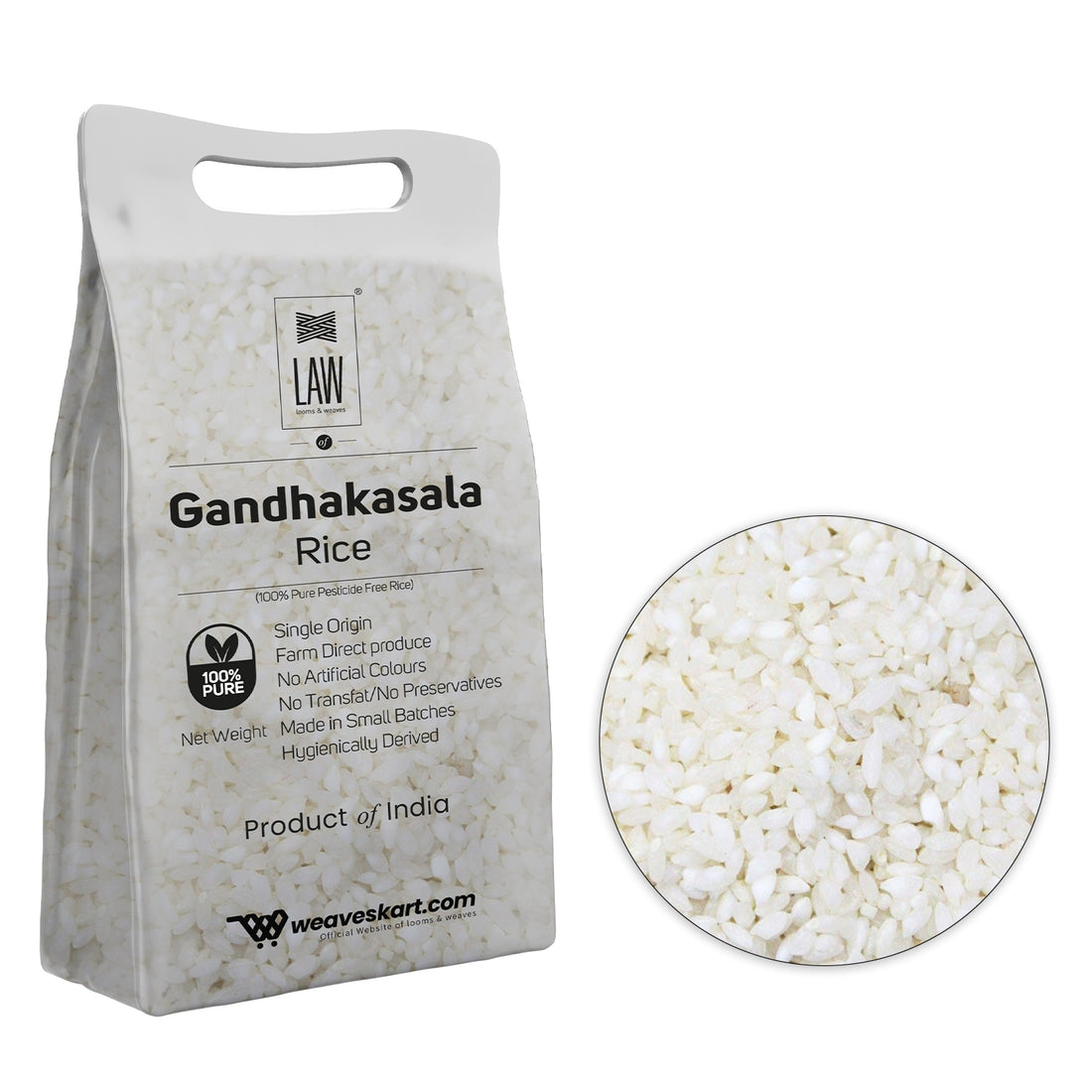 Gandhakasala Rice | Single Origin - No Artificial Colors, No Trans Fat, No Preservatives, Pesticide, & Chemical Free - Loom And Weaves – 1000gm