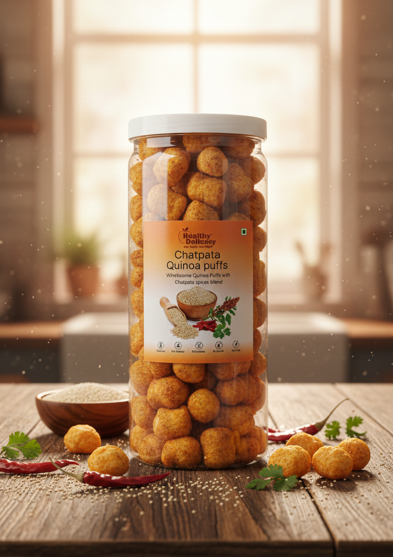 Puffs | Chatpata Quinoa Puffs – Gluten Free, Cholesterol Free, No Added Preservatives & No Trans Fat – Healthy Delicacy – 140gm