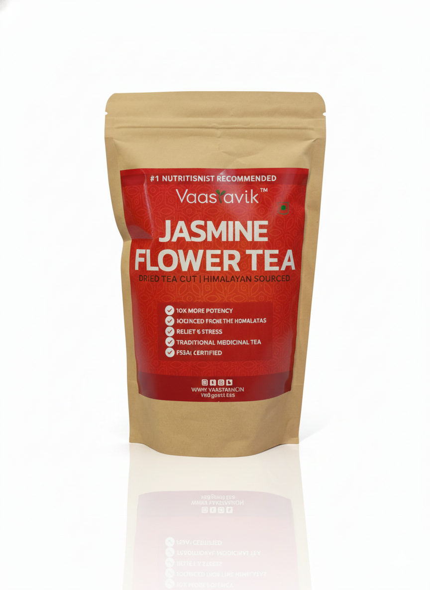 Tea | Jasmine Flower Tea - Dried Cut Herb – Himalayan Sourced – Traditional Medicinal Tea – Organic – High In Antioxidants & No Added Sugar – Vaastavik – 100gm