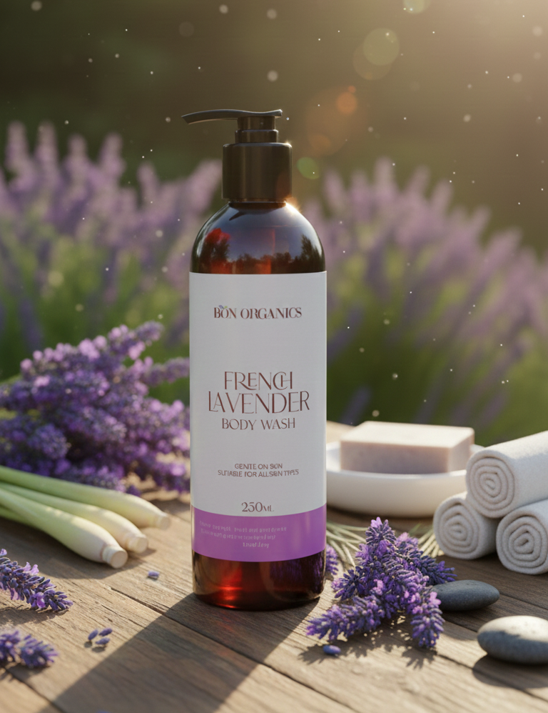 Body Wash | French Lavender Body Wash - Safe & Suitable for All Skin Types- Chemical Free, No Sulphate, Silicones, No Artificial Colours - Bon Organics - 250ml