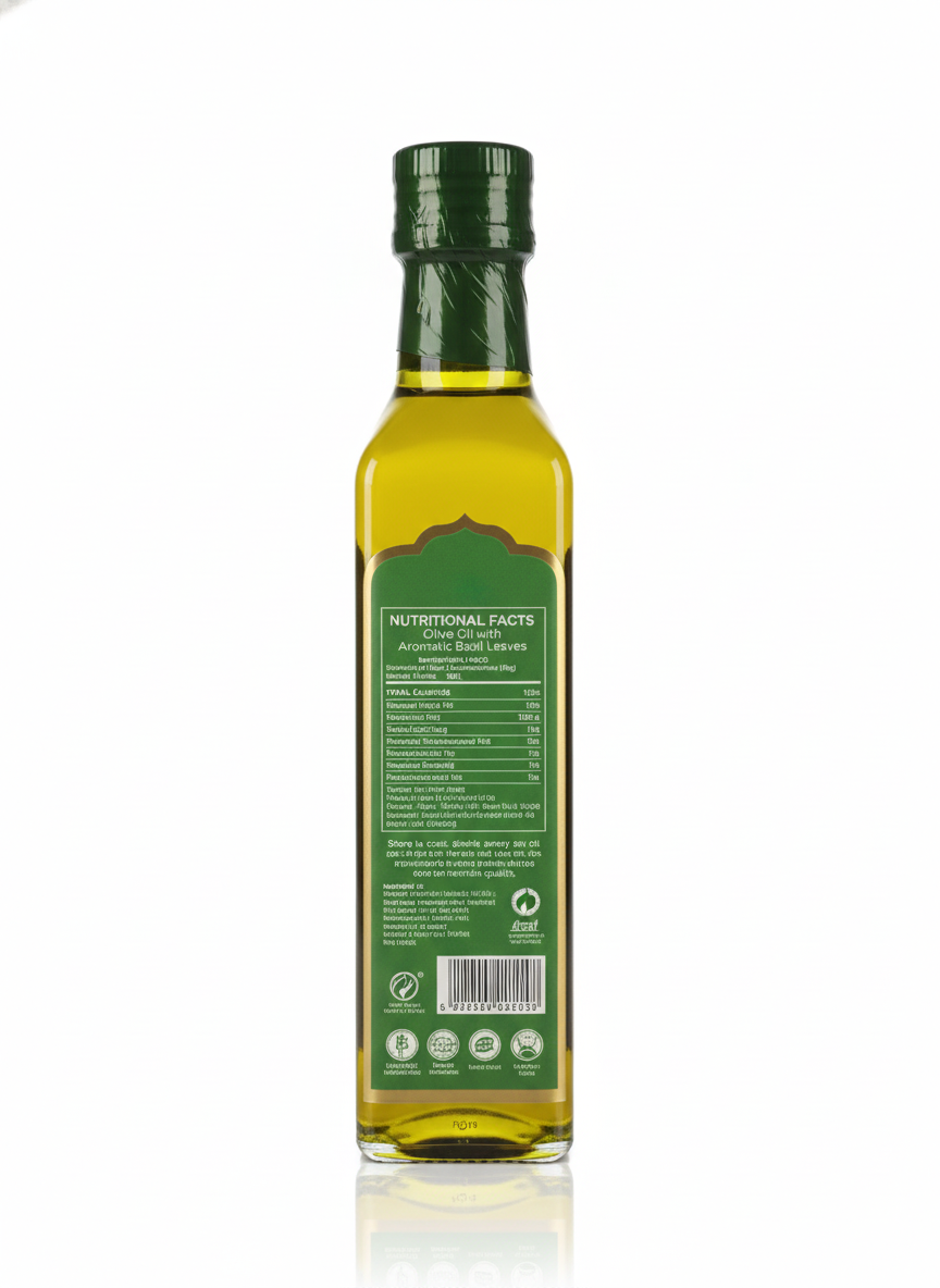 Olive Oil | Extra Virgin Olive Oil-Infused With Basil - Unrefined - Cold Pressed - Jaypore Olives 250ml