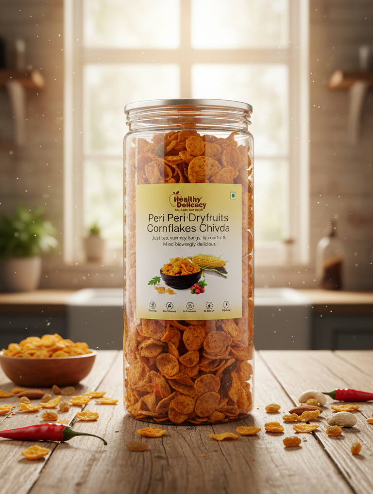 Chivda Cornflakes | Peri Peri Dryfruits Cornflakes Chivda - Gluten Free- No Added Preservatives, Zero Cholesterol, No Trans Fat - Healthy Delicacy - 290gm