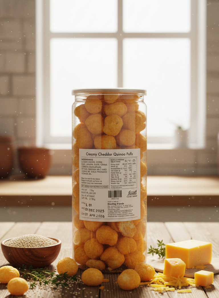 Puffs | Cheesy Cheddar Quinoa Puffs - Gluten Free - Zero Cholesterol- No Preservative- No Cholesterol -Healthy Delicacy-140gm