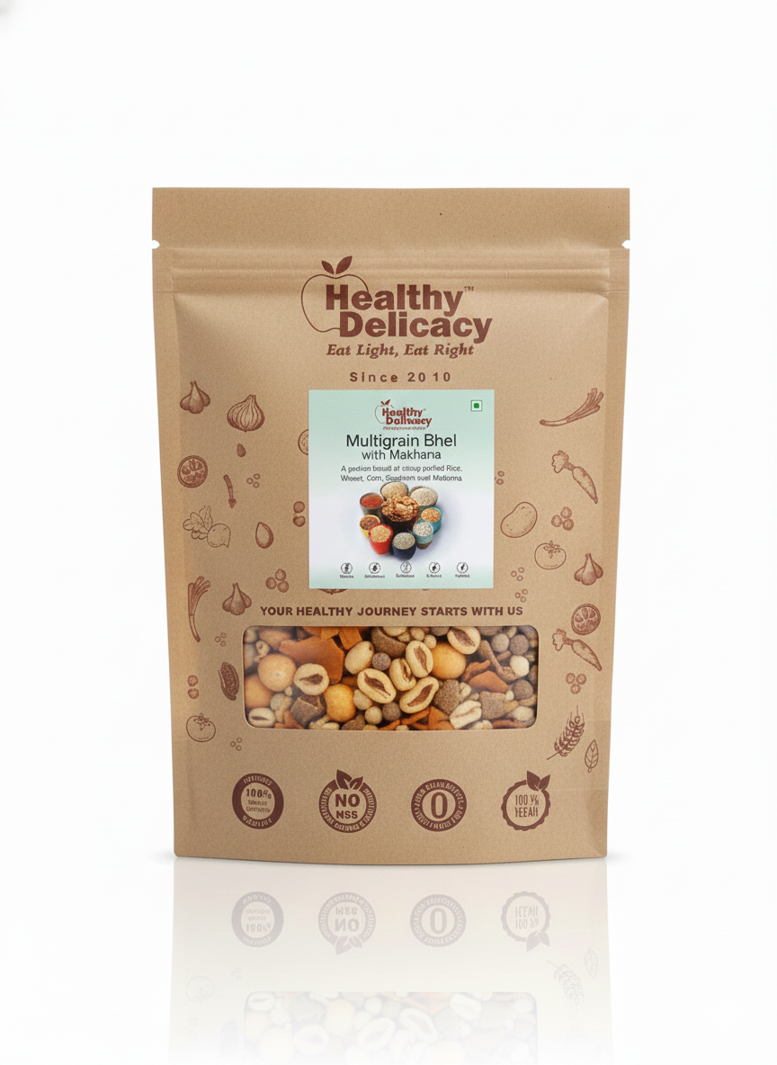 Multigrain Bhel - Multigrain Bhel With Makhana - Gluten Free-Zero Cholesterol-No Preservative-No trans Fat- High Energy-Healthy Delicacy-160gm