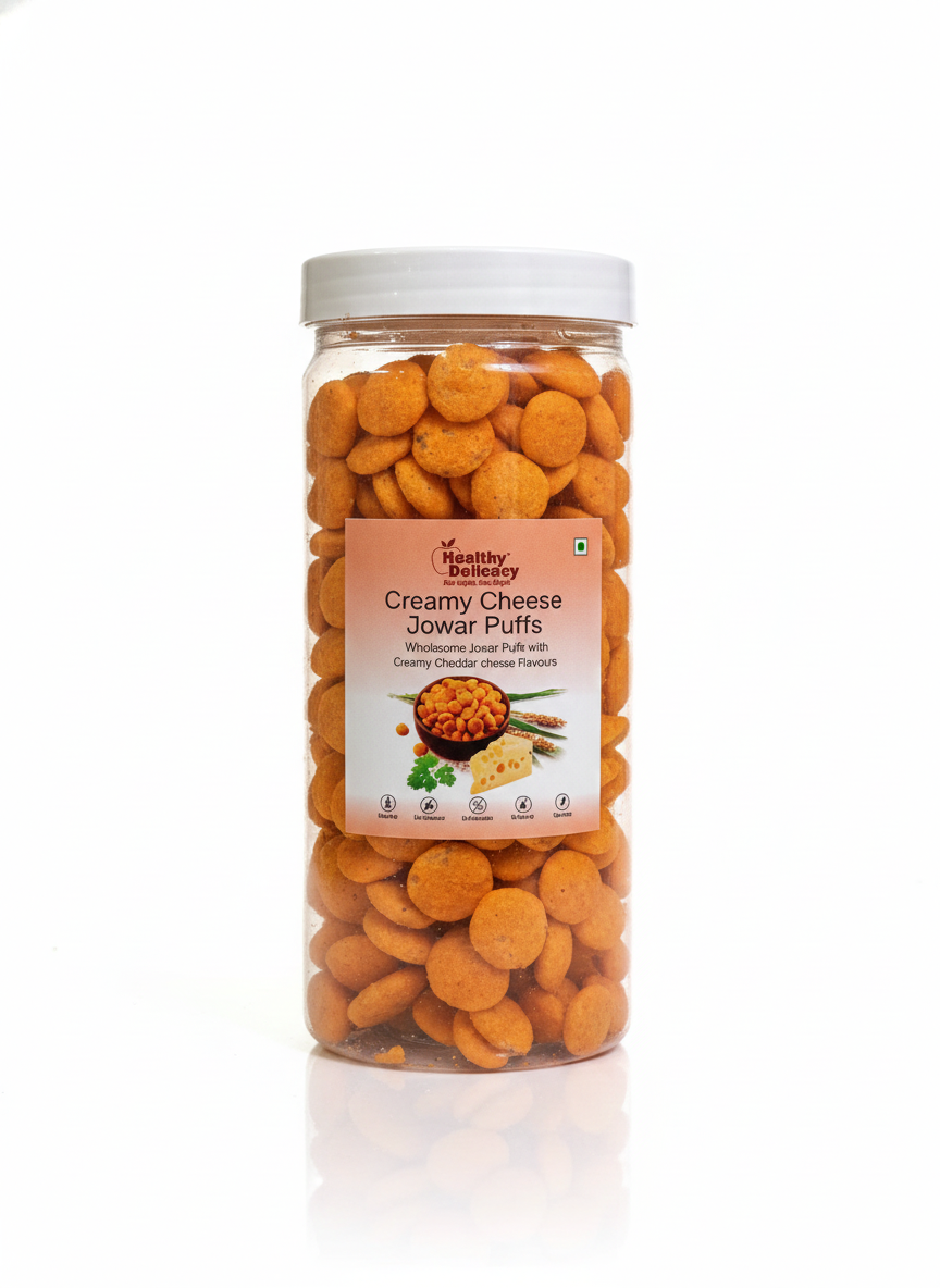 Puffs | Creamy Cheese Jowar Puffs - Zero Cholesterol- No Preservative- No Cholesterol -Healthy Delicacy-100gm