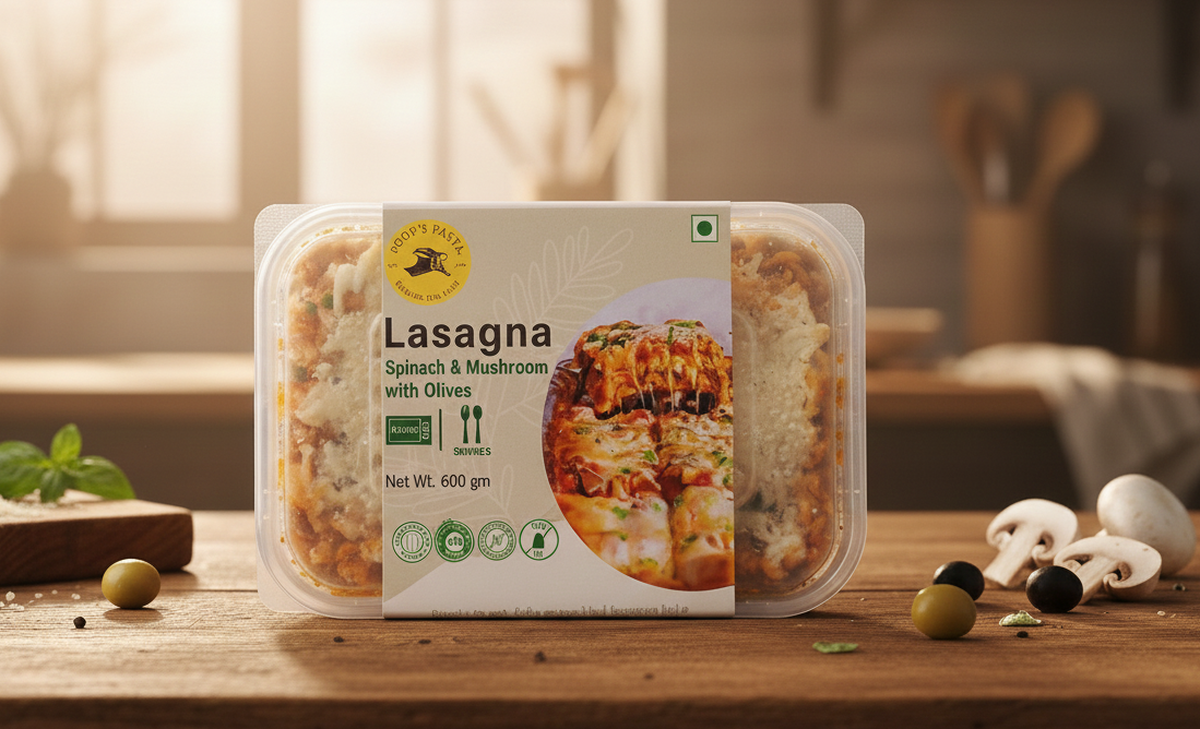 Lasagna | Spinach & Mushroom Lasagna (With Olives) - Fresh - Ready To Heat - No Maida, No Added Preservatives & No Added Sugar - Nature&