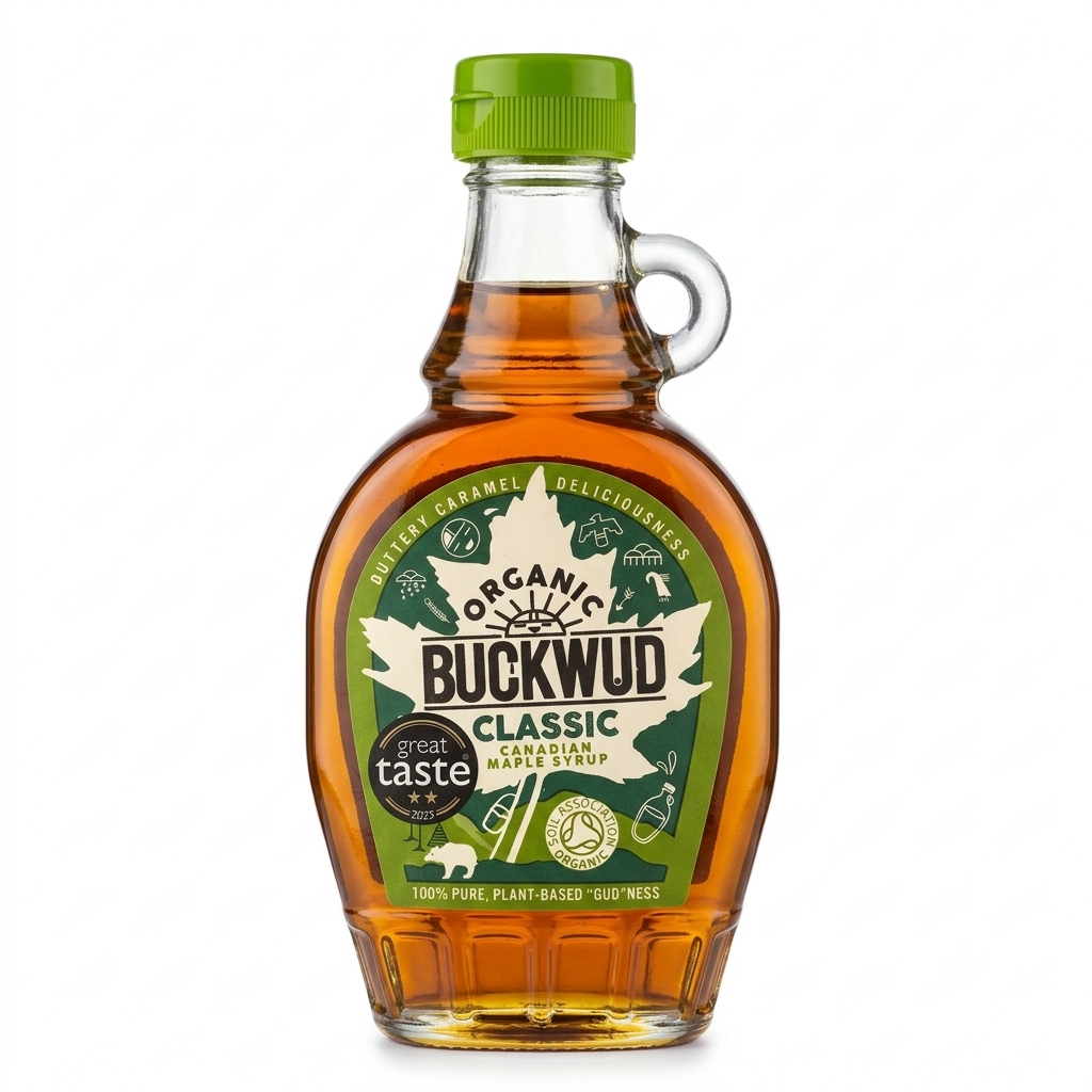 Classic Candian Maple Syrup- Buttery Caramel Flavour, Plant-Based, Suitable for Vegans & Vegetarians-Perfect In Hot Drinks- No Preservatives –Organic Buckwud – 250ml