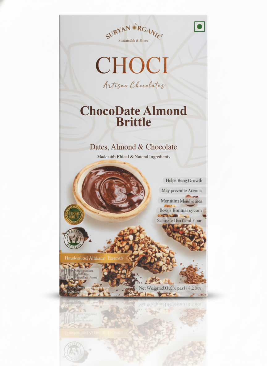 ChocoDate Almond Brittle | Dates Almond & Chocolate – Made With Ethical & Natural Ingredients – No Color, Artificial Flavor & No Added Preservatives – Sose – 120gm