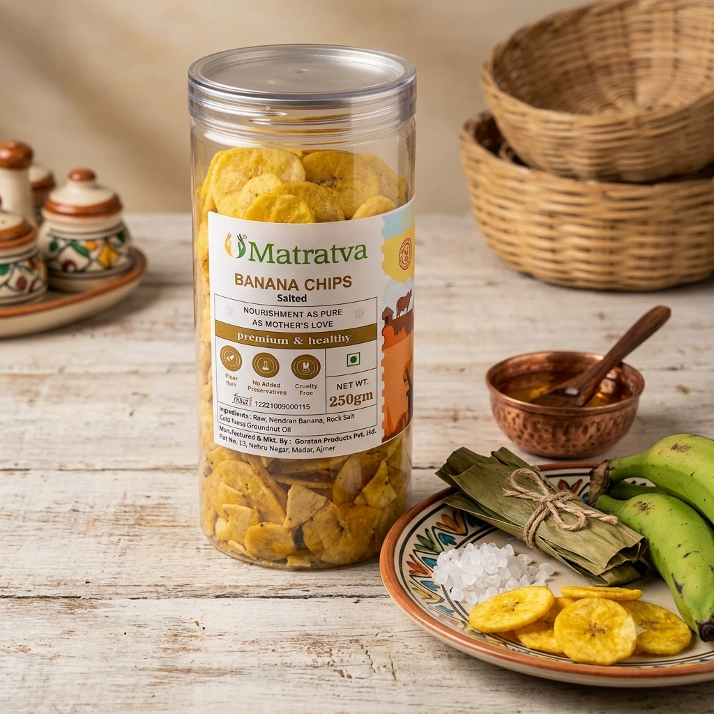 Chips | Banana Chips (Salted) - Made With Organic Ingredients - Healthy - Not Fried - Gluten Free, Cruelty Free, High In Fibre & No Added Preservatives - Matratva - 250gm