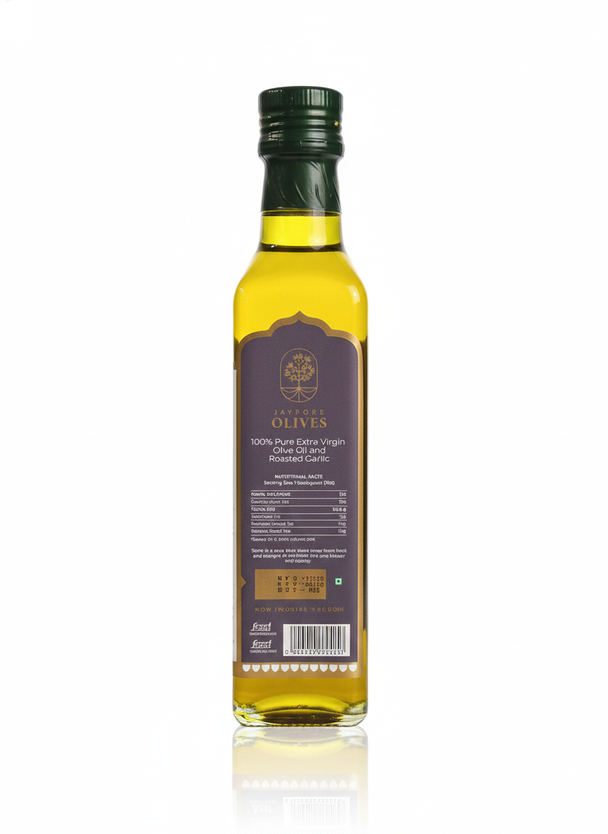 Olive Oil | Extra Virgin Olive Oil- Infused With Garlic - Unrefined - Cold Pressed - Jaypore Olives 250ml