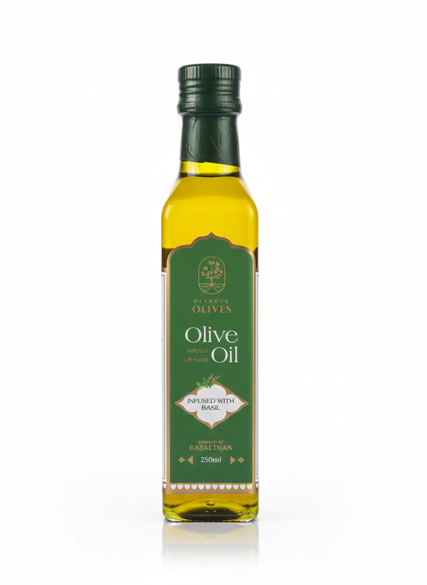 Olive Oil | Extra Virgin Olive Oil-Infused With Basil - Unrefined - Cold Pressed - Jaypore Olives 250ml