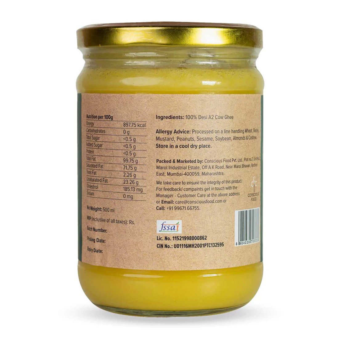 Ghee | A2 Desi Cow Ghee - 100% Pure - Conscious Food - 500ml