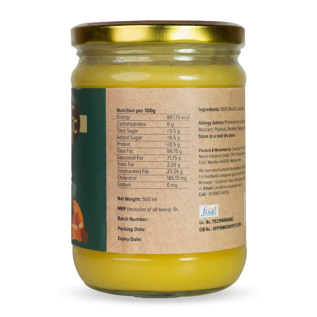 Ghee | A2 Desi Cow Ghee - 100% Pure - Conscious Food - 500ml