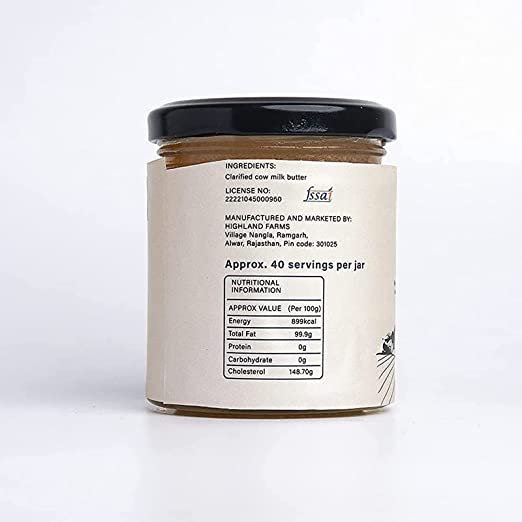 Ghee | (Made With A2 Cow Milk) – Free Range Cow Milk – Preservative Free – Highland Farms – 500ml