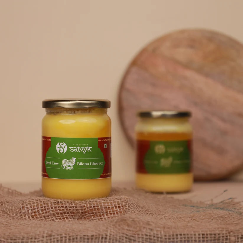 Ghee | Desi Cow (Bilona Ghee A2)- Gir Cow A2 Ghee - Vedic Bilona Method- Curd -Churned A2 Ghee - 100% Desi Gir Cow Ghee - Grass-fed free grazing cows - Traditional ghee - Satvyk- 1000ml