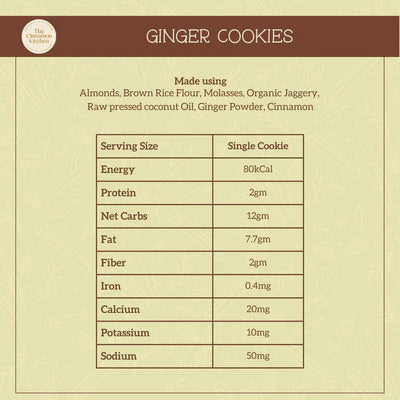 Ginger Cookies – Vegan, Gluten Free, Sugar Free, Lactose Free, Low Calorie & PCOS Friendly – The Cinnamon Kitchen – 5 Cookies – 230gm