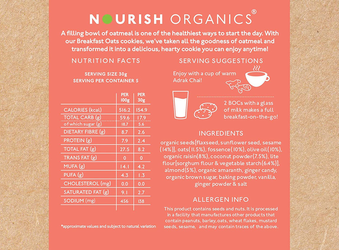 Cookies | Ginger Oats – Vegan, Sugar Free, Rich In Fiber, Wheat Free, Lactose Free & Low In  Fat - Nourish Organics – 150gm