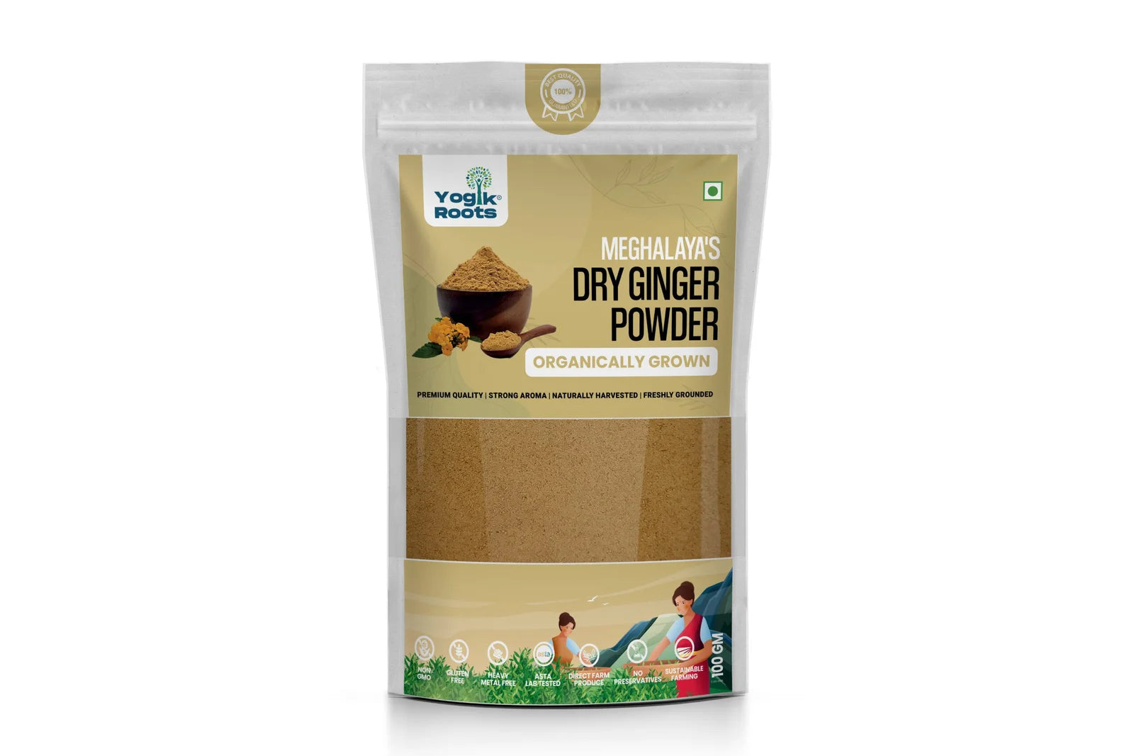 Ginger Powder | (Meghalaya) - Gluten Free, No Gmo & Preservatives Free - Yogik Roots - 100gm