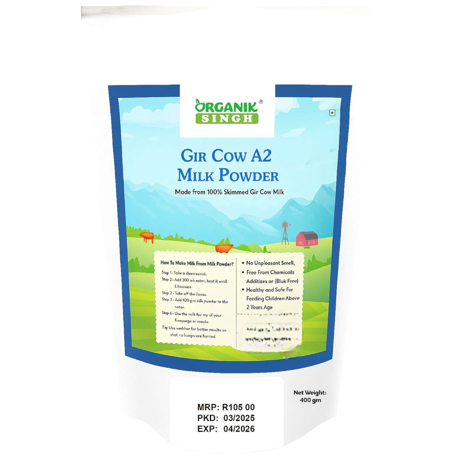 Milk Powder | Gir Cow A2 MIlk Powder (Made From 100% Skimmed Gir Cow Milk) - Organik Singh - 400gm
