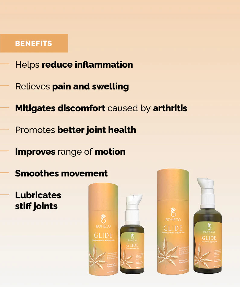 Sprains Oil | Glide For Arthritis – Enriched With Vijaya Leaf Extract - Vegan & Cruelty Free – Boheco Life – 100ml