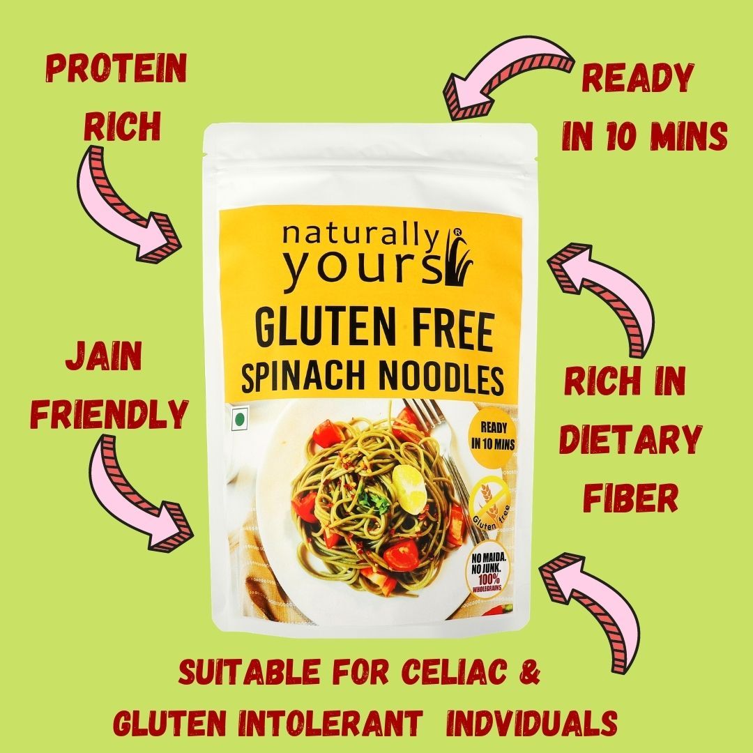Spinach Noodles – Gluten Free, Rich In Protein, No Maida, No Junk, No Onion & No Garlic - Naturally Yours – 100gm