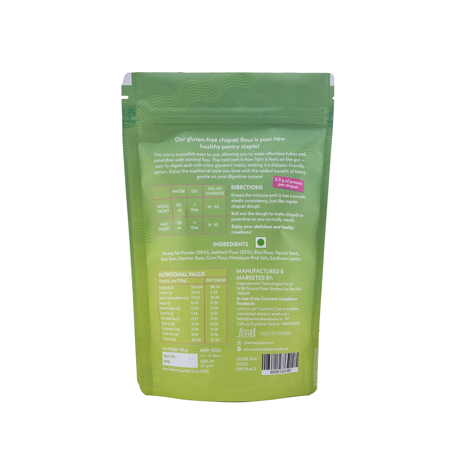 Flour | Gluten Free Chapati Flour (Made With Moong Dal & Jackfruit Flour) - Gluten Free - Atmosphere - 350gm
