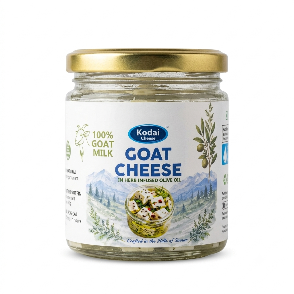 Cheese | Goat Cheese- 100% Goat Milk - In Herb Infused Olive Oil - Kodai - 200gm