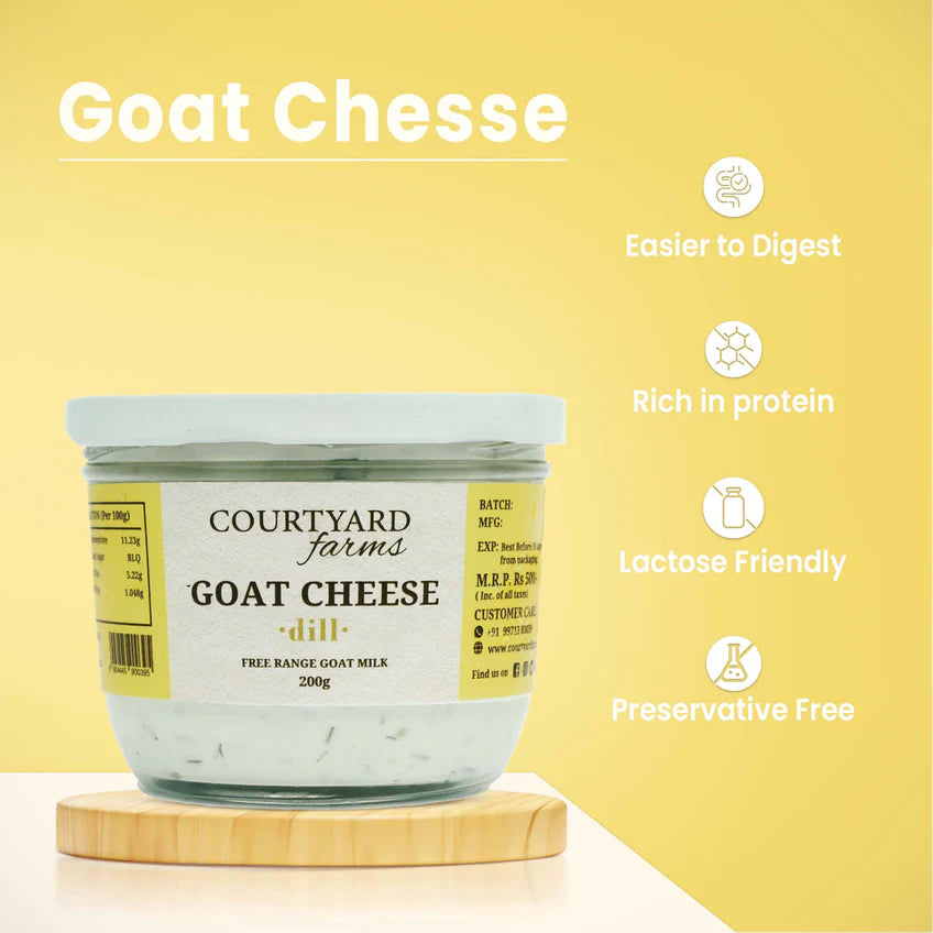 Cheese | Goat Cheese (With Fresh Dill and Herbs) - Free Range Goat Milk - No Added Preservatives - Courtyard Farms - 200gm