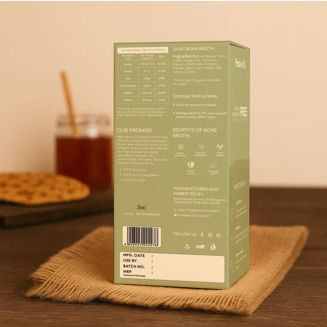 Goat Bone Broth - Grass Fed Goat - 5gm Protein - 18Hr Simmer – No Antibiotics And Hormone Free - Earthy Origins - 200ml