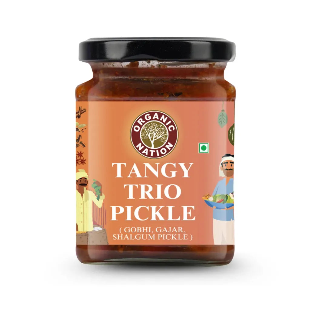 Pickle | Gobhi Gajar Shalgam Mix Pickle - Tangy Trio Pickle - Homestyle Indian Pickle - Authentic Traditional Taste - No Added Preservatives & No Artificial Colours And Flavours - Organic Nation - 250gm