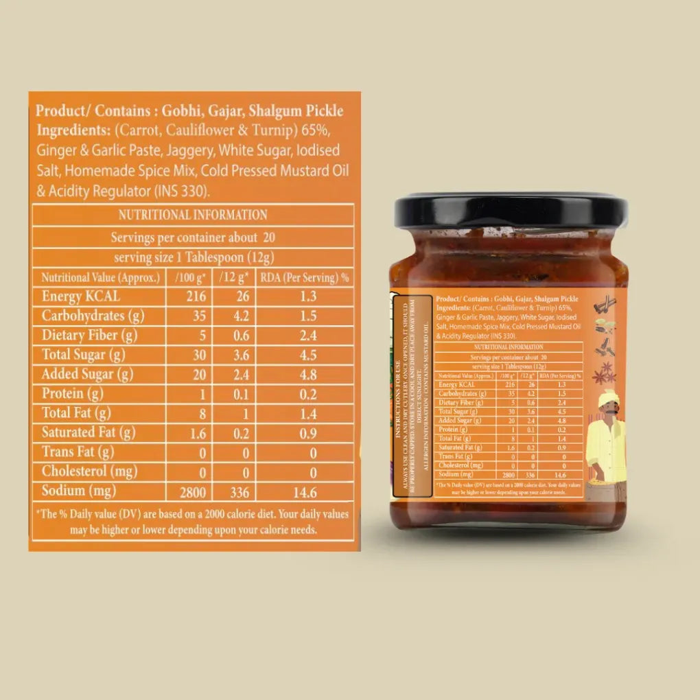 Pickle | Gobhi Gajar Shalgam Mix Pickle - Tangy Trio Pickle - Homestyle Indian Pickle - Authentic Traditional Taste - No Added Preservatives & No Artificial Colours And Flavours - Organic Nation - 250gm
