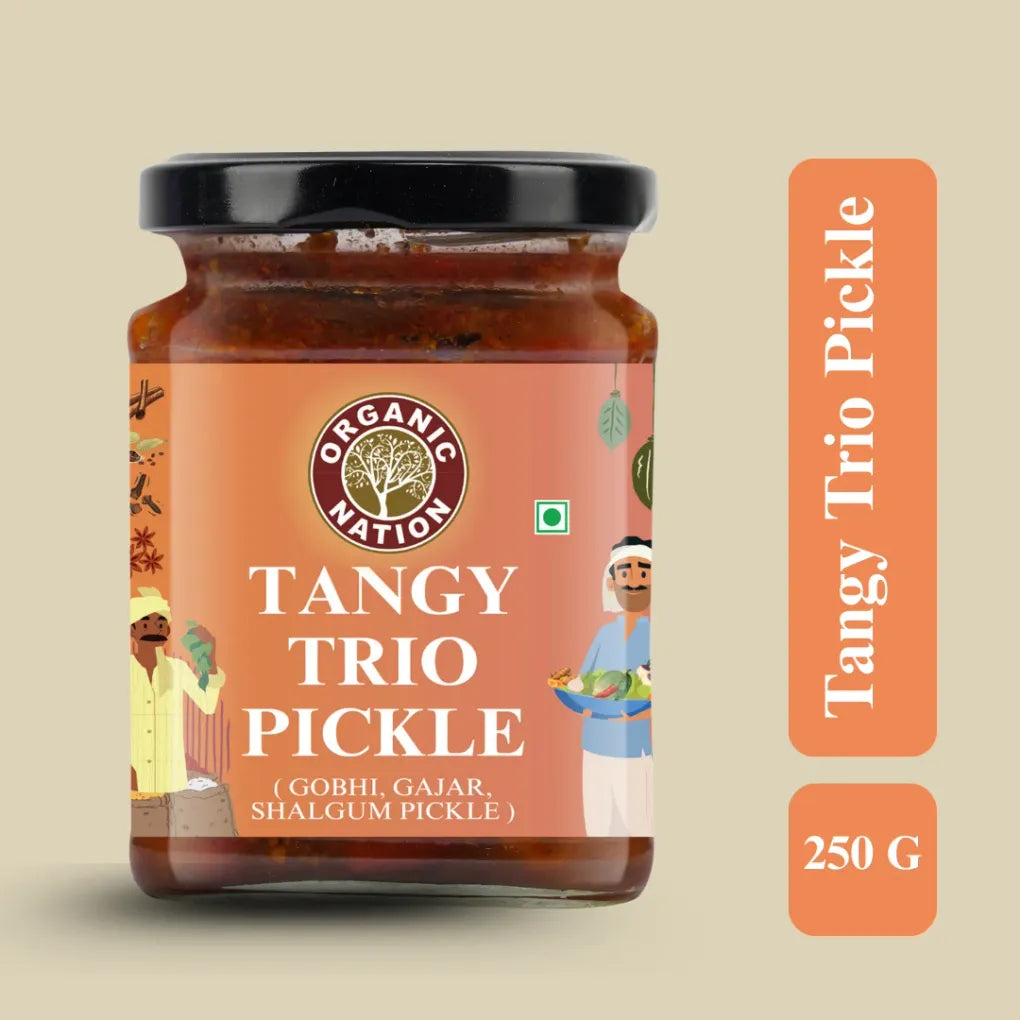 Pickle | Gobhi Gajar Shalgam Mix Pickle - Tangy Trio Pickle - Homestyle Indian Pickle - Authentic Traditional Taste - No Added Preservatives & No Artificial Colours And Flavours - Organic Nation - 250gm