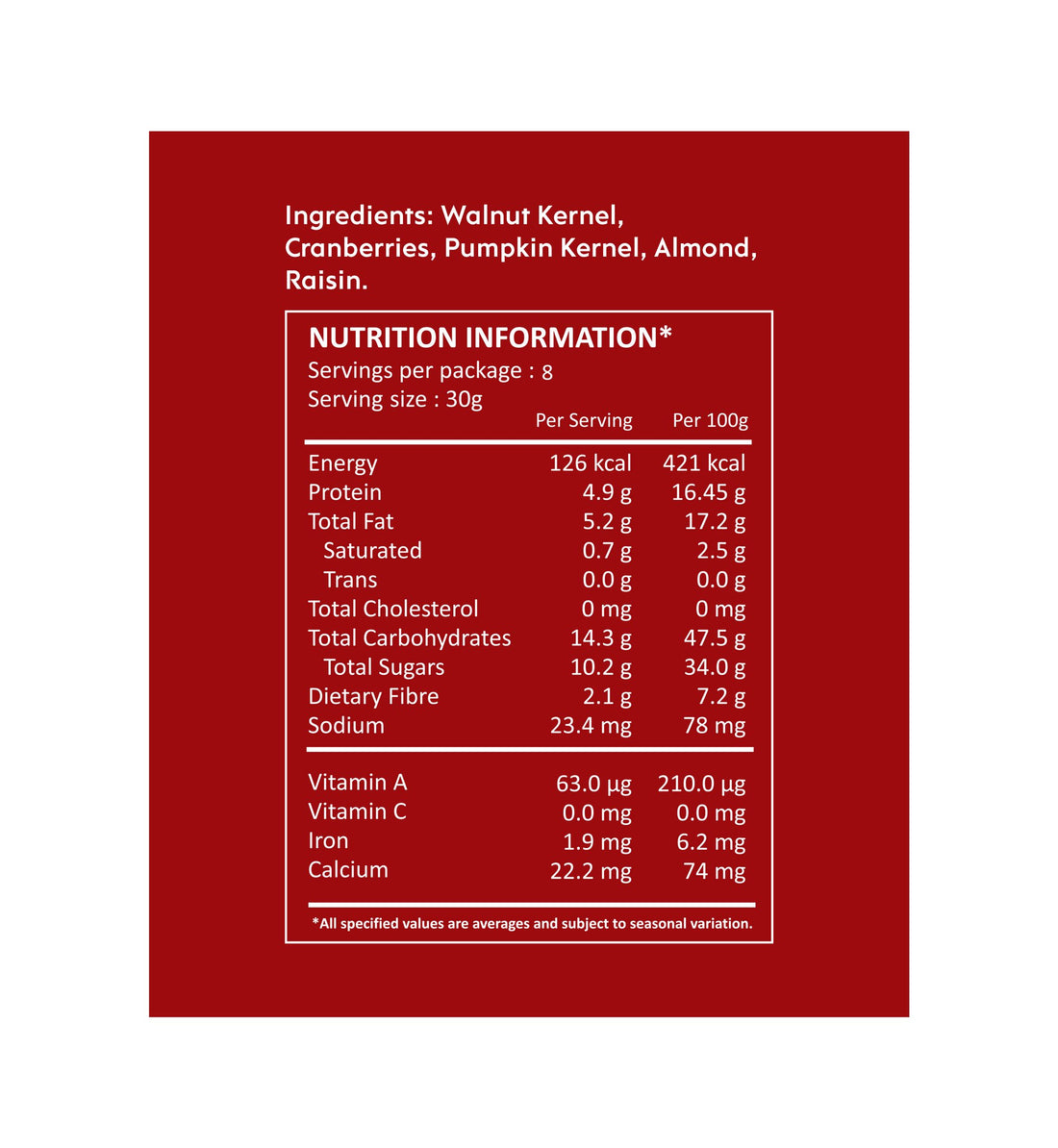 Goji Berry Nut Mix – Vegan, Gluten Free, Good Source Of Protein, Omega - 3 Ala Iron, Dietary Fibre & Cholesterol Free - Nourish You – 250gm